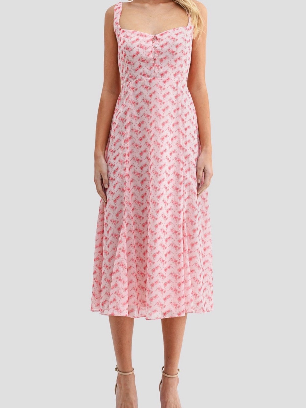 Lush Pink Floral Fit & Flare Midi Dress Size L
